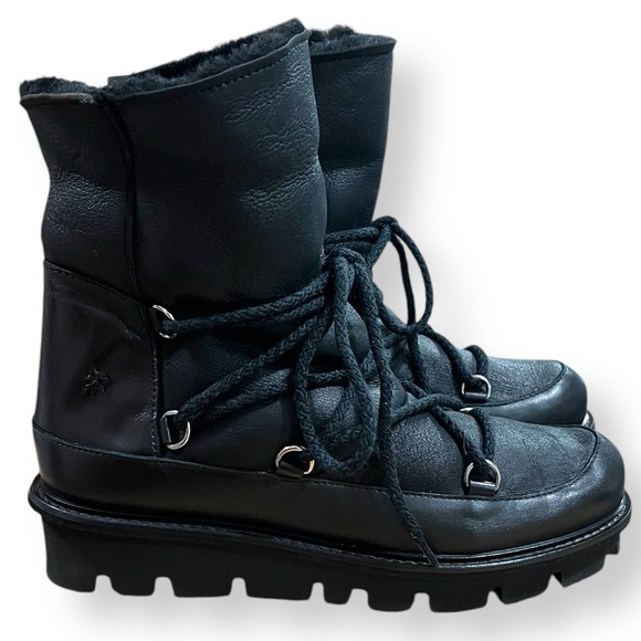 PATRIZIA BONFANTI Black Leather Lace Up Boot Fleece Lined Size 39 - Picture 2 of 10